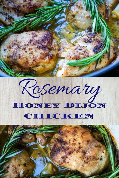 Rosemary Honey Dijon Chicken Recipe Tender and juicy roasted chicken thighs with a savory honey mustard garlic rosemary sauce. Perfect served with rice or pasta! #easy #roastedchicken #chickenrecipes #chickenthighs #rosemary #honeymustard #homemade #lowca Juicy Roasted Chicken, Dijon Chicken Recipes, Rosemary Chicken Thighs, Rosemary Sauce, Garlic Rosemary Chicken, Honey Dijon Chicken, Rosemary Honey, Crockpot Chicken Thighs, Chicken Crockpot Recipes Healthy