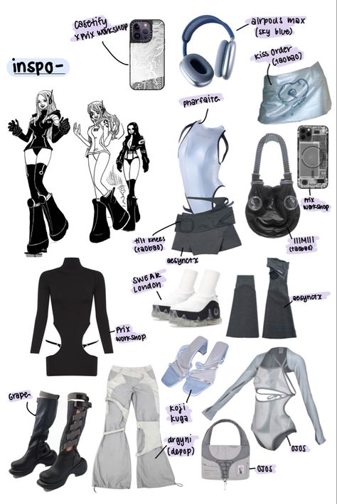 Cypher Y2k Outfits, Futuristic Clothes Aesthetic, Technocore Outfits, Y2k Sci Fi Fashion, Euro Rave Fashion, Si Fi Outfits, Space Inspired Outfits Fashion, Cyberpunk Clothing Aesthetic, Futuristic Fashion Aesthetic Y2k