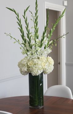 Tall Hydrangea Arrangement, Church Flowers Arrangements, Wedding Church Flowers, Gladiolus Arrangements, Tall Floral Arrangements, Large Floral Arrangements, Hydrangea Centerpiece, Altar Flowers, Large Flower Arrangements