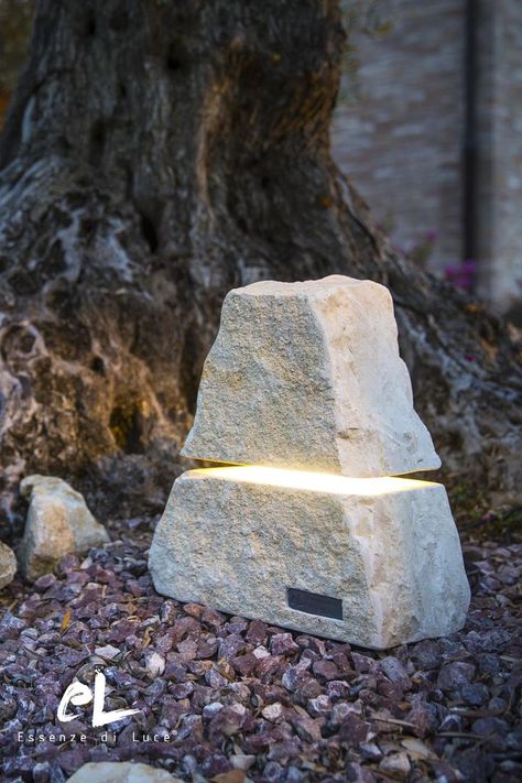 Lighting for outdoors in natural stone, Made in Italy. Natural Stone Garden, Lego Room Decor, Porch Light Fixtures, Industrial Lighting Design, Stone Lighting, Stone Landscaping, Stone Lamp, Concrete Lamp, Outdoor Garden Lighting