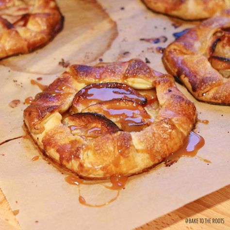 Apple Galettes with Whiskey Salted Caramel Sauce | Bake to the roots Galette Recipes, Bourbon Caramel, Apple Galette, Galette Recipe, Salted Caramel Sauce, Simply Delicious, Caramel Apple, Caramel Sauce, Cinnamon Apples