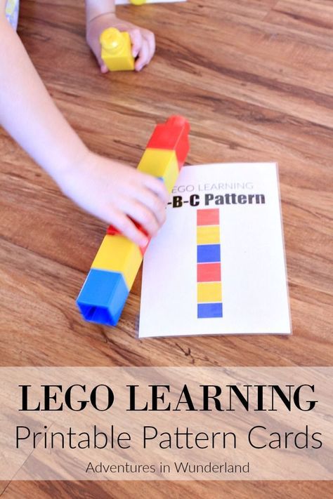 LEGO learning - pattern activity with printable cards #learning #education #pirntable #lego #preschool #preschoolers #preschoollife #kindergarten #kids #kidsactivities Lego Patterns, Lego Learning, Pattern Practice, Math Manipulative, Lego Math, Preschool Patterns, Pattern Cards, Math Patterns, Pattern Activities