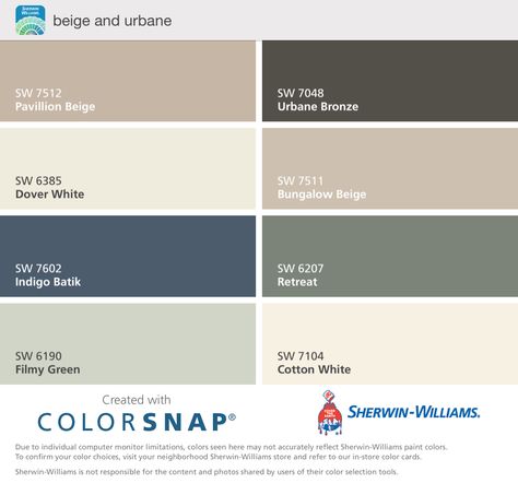 Pavilion Beige, Dover white, indigo batik, urbane bronze, filmy green (horrible name!), bungalow beige, retreat, cotton white Farmhouse Interior Paint, Passive Gray, Farmhouse Interior Paint Colors, Sherwin Williams Color Schemes, Farmhouse Paint Colors Interior, Intellectual Gray, Joanna Gaines Paint Colors, Magnolia Paint, Mindful Gray