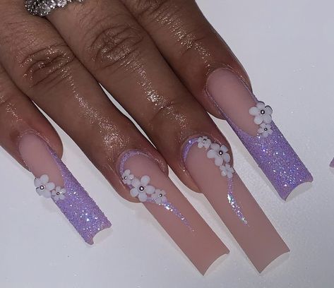 Square Nail Tips, Xl Nails, Beige Nails Design, Light Purple Nails, Quince Nails, Quinceanera Nails, Long Square Nails, Purple Acrylic Nails, Lilac Nails