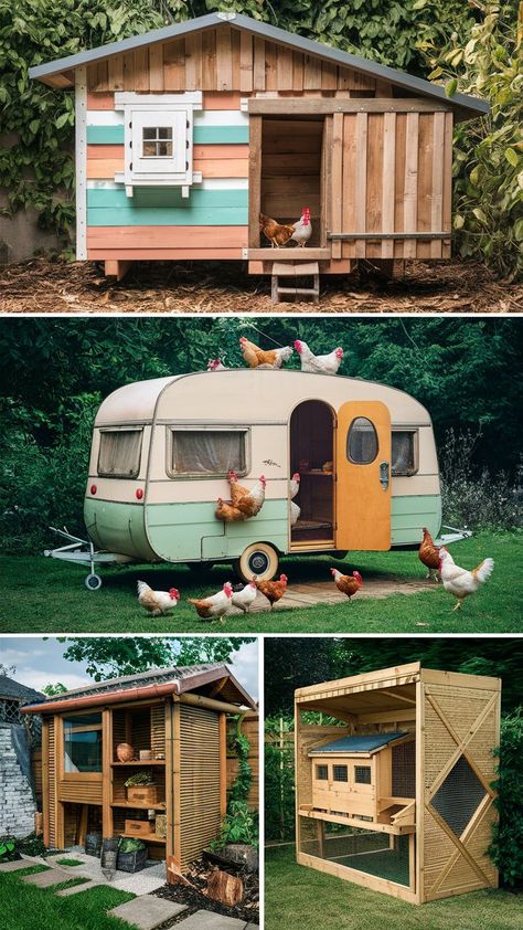 Discover ingenious chicken coop designs that won't break the bank! From repurposed materials to space-saving layouts, these cheap DIY ideas will have your feathered friends clucking happily. Get inspired to create a cozy and cost-effective home for your backyard flock! 🏡🌿 Camper Chicken Coop, Repurposed Chicken Coop, Trailer Chicken Coop, Chicken Coop Designs Diy Cheap, Cheap Diy Ideas, Dream House Ideas Bedrooms, Duck House Plans, Chicken Pens, Chicken Coop Designs Diy