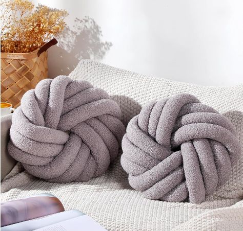 Marsui 2 Pieces Knot Ball Pillows 14 Inch Round Throw Pillow Cushion Decorative Pillows for Living Room Home Decoration Soft Handmade Plush Sherpa Pillow for Couch Bed Bedroom (Light Gray) Round Decorative Pillows, Knot Pillows, Warm Gifts, Knot Ball, Handmade Chair, Pillow For Couch, Bed Floor, Knot Pillow, Velvet Couch