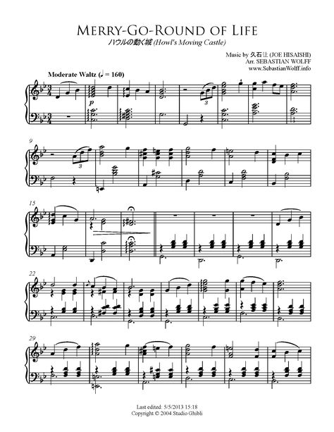 Anime Sheet Music, Merry Go Round Of Life, Midi Piano, Christmas Piano Sheet Music, Piano Songs Sheet Music, Easy Sheet Music, Free Piano Sheets, Cello Sheet Music, Piano Sheet Music Pdf