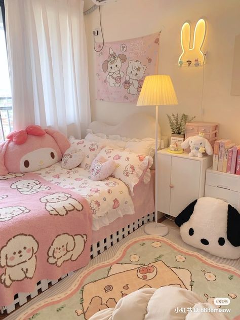 Pochacco Themed Room, Kpop Dorm, Sanrio Bedroom, Bedroom Layouts For Small Rooms, Andys Room, Kawaii Bedroom, Pink Room Decor, Cute Bedroom Ideas, Dekorasi Kamar Tidur