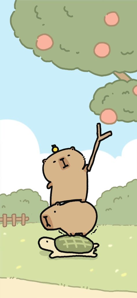 Capybara Phone Wallpaper, Capybara Wallpaper Desktop, Draw Capybara, Capybara Wallpaper, Capybara Cartoon, Turtle Wallpaper, Random Animals, Kawaii Wallpapers, Cute Capybara