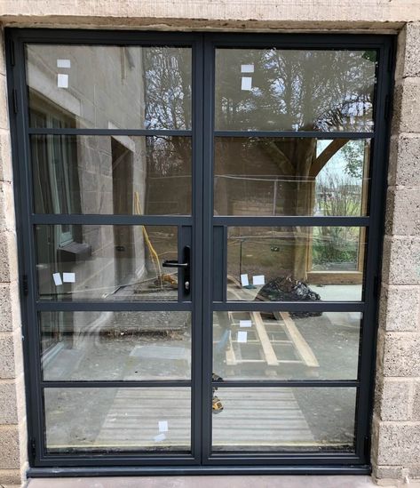 Aluminium French Doors – Colin's Sash ... Crittal Doors, Aluminium French Doors, Aluminium Front Door, Porte In Ferro, Balcony Doors, French Doors Exterior, House Extension Design, French Doors Patio, External Doors