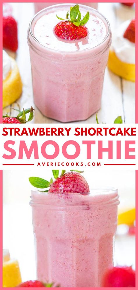 Strawberry Shortcake Smoothie, healthy breakfast ideas, snack recipes Strawberry Shortcake In A Cup, Fresh Strawberry Smoothie, Strawberry Shortcake Smoothie, Strawberry Recipes Easy, Homemade Strawberry Shortcake, Easy Breakfast Smoothies, Recipes With Few Ingredients, Best Smoothie Recipes, Strawberry Smoothie