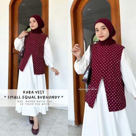 Outfit Kondangan Simple Hijab, Dress Kondangan Simple, Dress Kondangan Hijab, Lebaran Outfit, Outer Batik, Gamis Dress, Model Gamis, Burgundy Outfit, Muslim Outfits Casual