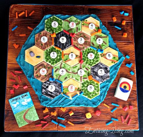 Catan Party, Cool Cake Decorating, Board Game Birthday, Board Games Party, Night Snack Ideas, Game Night Snacks, Soccer Birthday Cakes, Cinnamon Buttercream, Board Game Party