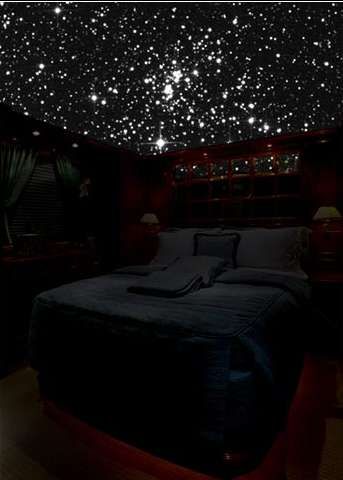 5D Galaxy Ceilings - StarMurals glow all night, blanketing your ceiling like with a sky that resembles that of a clear summer evening, away from the city lights. It... Stars On The Ceiling, Galaxy Bedroom, Star Ceiling, Dekorasi Kamar Tidur, Romantic Bedroom, Bedroom Ceiling Light, Decoration Inspiration, Awesome Bedrooms, The Ceiling