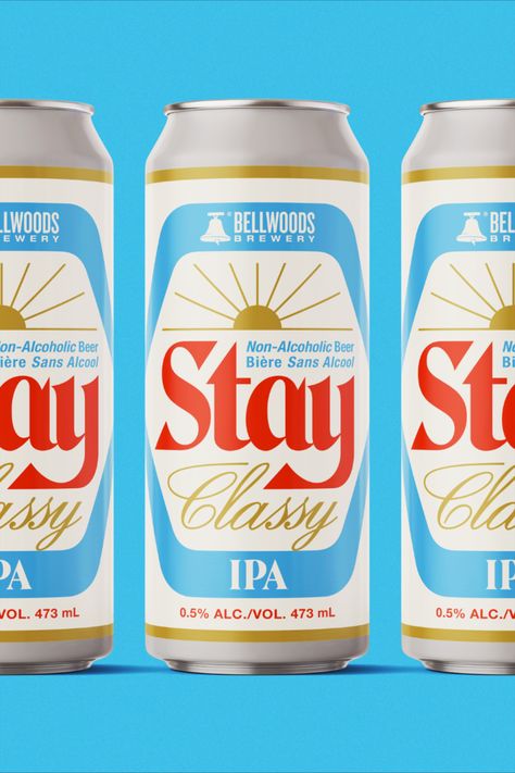 Doublenaut's packaging design for Stay Class IPA, a debut Non-Alcoholic IPA by Toronto's esteemed Bellwoods Craft Brewery, tastefully captures the essence of the traditional beer experience. Tasked with encapsulating the authentic taste of a beer that defies alcohol, Doublenaut embraced the simplicity and whimsy reminiscent of the 70s and 80s Stubby Bottles. Ipa Packaging Design, Chrome Packaging Design, Retro Bottle Design, 80s Packaging Design, Retro Label Design, Rtd Packaging Design, Vintage Can Design, 70s Packaging Design, Beer Can Packaging