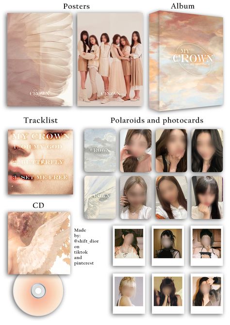 Angelic album concept for a 6 member girl group for shifting <3 6 Member Group Photo, Own Group Dr, Kpop Albums Fanmade, Concept Album Ideas, Kpop Album Ideas Shifting, Kpop Album Concept, Album Concept Ideas, Kpop Album Shifting, 3 Member Girl Group