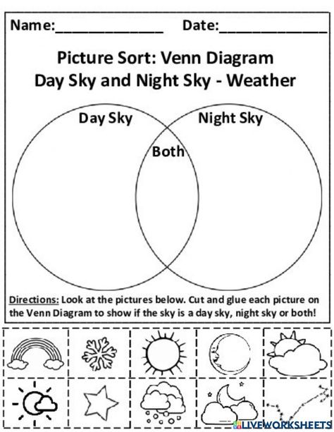 Day And Night Anchor Chart, Day And Night Worksheets Kindergarten, Day And Night Activities Preschool, Day And Night Worksheet, Day And Night Activities, Venn Diagram Worksheet, Kindergarten Drawing, Classroom Items, Science Anchor Charts