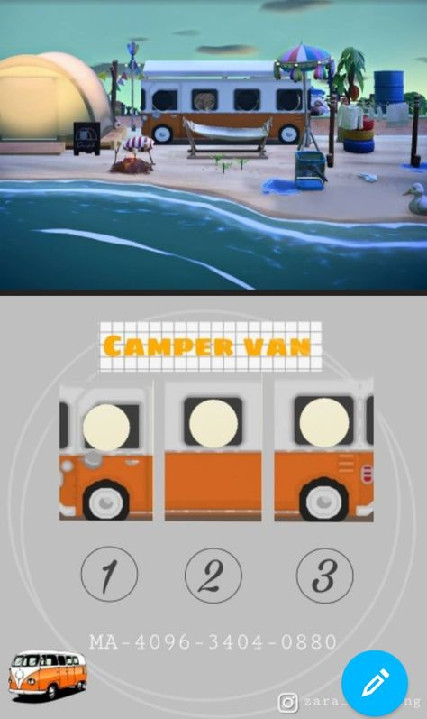 Camper Van Codes Animal Crossing, Acnh Rv Design, Acnh Deck Design Code Beach, Road Custom Design Animal Crossing, Camper Animal Crossing, Acnh Camper Van Design, Acnh Yacht Ideas, Animal Crossing New Horizon Motif, Acnh Camper Van