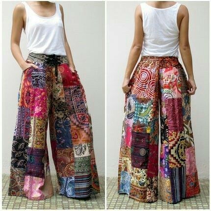 Patchwork wide leg trousers Patchwork Clothes, Boho Mode, Mode Hippie, Afrikaanse Mode, Diy Vetement, Estilo Hippie, Boho Pants, Hippie Outfits, Bohemian Clothes