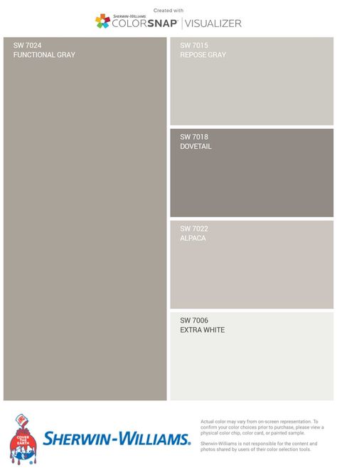 Functional Gray Color Palette, Balboa Mist Sherwin Williams Match, Sherwin Williams Alpaca Color Palette, Colors That Go With Alpaca Sherwin Williams, Alpaca Sherwin Williams Color Scheme, Functional Grey Sherwin Williams, Alpaca Color Palette, Alpaca Sherwin Williams Exterior, Sw Alpaca Color Scheme