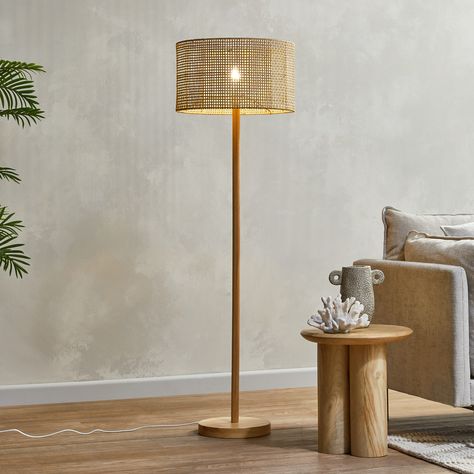 Chair Floor Lamp, Dining Floor Lamp, Relaxing Interior, Standing Lamp Bedroom, Dining Room Corner, Coastal Flooring, Timber Floor, Rattan Floor Lamp, Room Hanging Lights