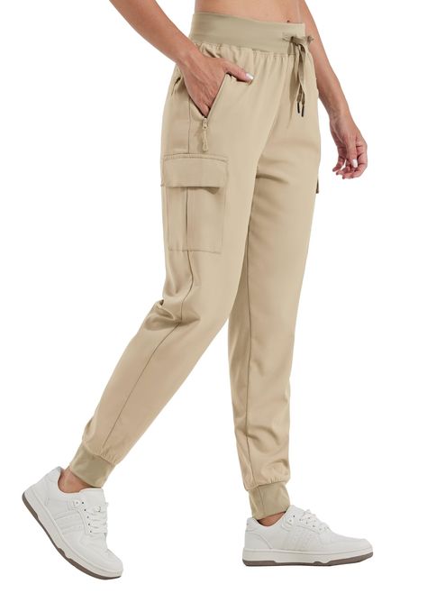 PRICES MAY VARY. ADVANCED TECHNOLOGY: lightweight, breathable fabric wicks moisture away from your skin to keep dry all day. Durable water repellent finish to repel light rain and stains SUN PROTECTION: UPF50 fabric blocks harmful UV rays, provides excellent protection against sunburn 5 Functional POCKETS: These cargo hiking Pants pants feature handy front zip pocket, 2 cargo pockets and 1 back pocket for your essentials ELASTIC WAISTBAND: High waist stretchy waistband with drawstring provides c Women’s Khaki Pants, Hiking Pants For Women, Fabric Blocks, Hiking Outfit Spring, Hiking Workout, Spring Hiking, Hiking Outfit Women, Womens Capri Pants, Travel Pants