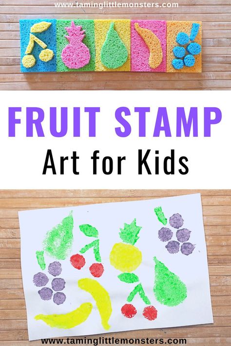 Fruit Kindergarten Activities, Food Themed Art Projects For Kids, Healthy Eating Crafts For Toddlers, Healthy Eating Activities For Kids, Healthy Eating Activities, Nutrition Art, Fruit Stamp, Healthy Food Activities, Healthy Food Art