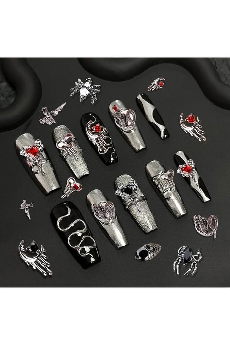 DAGEDA 40Pcs Halloween Nail Charms Goth Nail Gems, Nail Rhinestones 3D Gothic Nail Charms for Spider Cross Skull, Metal Nail Charms Nail Jewels for DIY Halloween Nail Art&amp;Cellphone Case(C) Diy Halloween Nail Art, Halloween Nails Diy, Nail Gems, Nail Rhinestones, Gothic Nails, Nail Jewels, Goth Nails, Cellphone Case, Diy Fashion Accessories