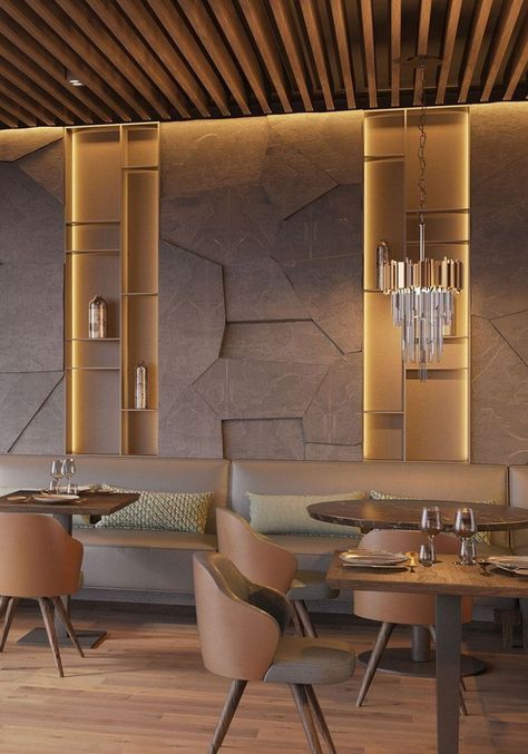 Restaurant Interior Design Wood, Restaurant Interior Design Modern, Interior Design Luxury Modern, Luxury Restaurant Interior, Restaurant Design Inspiration, Modern Restaurant Design, Restaurant Flooring, Coffee Shops Interior, Luxury Restaurant