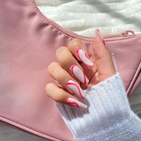 Dee on Instagram: “Strawberry dream🍓 COMING SOON... @ayushipatelx #pressonnails #pressonnailsforsale #nails #nailsofinstagram #nailsoftheday #nailinspo…” Pink Swirl Nails, Swirl Nails, Medium Coffin, Nail Bed, Nail Buffer, Pink Swirls, Nail Sizes, Nail File, Glue On Nails