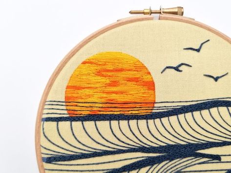 Sea Embroidery, Sunset At Sea, Japanese Gift Wrapping, Beginner Embroidery Kit, Candle Kits, Teenager Gifts, Icing On The Cake, Sea Design, Different Stitches