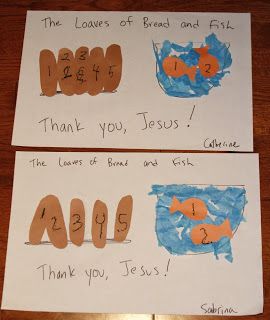 Yesterday we did another Bible story with a craft.  We told the girls about the miracle of Jesus using 5 loaves of bread and 2 fish to feed ... Preschool Bible Crafts, Feeding The 5000, Jesus Feeds 5000, Bible Crafts Preschool, Jesus Miracles, Toddler Sunday School, Toddler Bible, Story Crafts, Nursery Crafts