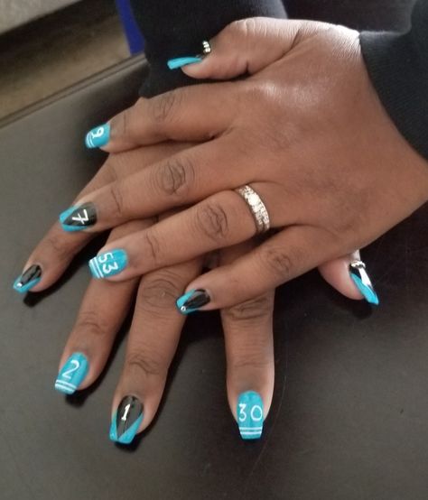 Carolina Panthers Nails, Panthers Nails, Football Nail Designs, Football Nails, Carolina Panthers, Nail Ideas, Nail Inspo, Panther, Defense