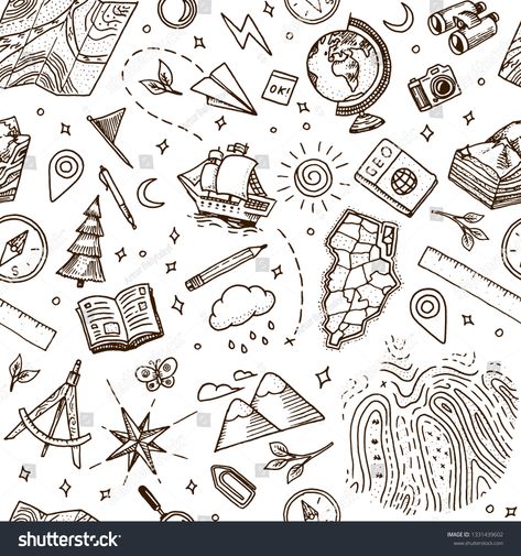 Geography symbols seamless pattern. Equipments for web banners background. Vintage outline sketch for web banners. Doodle style. Education concept. Back to school background. Hand drawn style. #Ad , #affiliate, #banners#web#Vintage#background Pop Art Font, Banners Background, Back To School Background, Lsd Art, Geography Project, School Background, Note Doodles, Bullet Journal Paper, Cute Little Tattoos