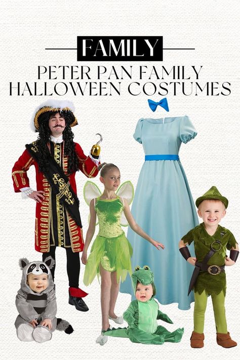 Easy Diy Family Halloween Costumes, Wendy Peter Pan Costume, Diy Peter Pan Costume, Diy Family Halloween Costumes, Peter Pan Halloween Costumes, Peter Pan Costume Kids, Peter Pan Halloween, Wendy Costume, Tinkerbell Halloween Costume