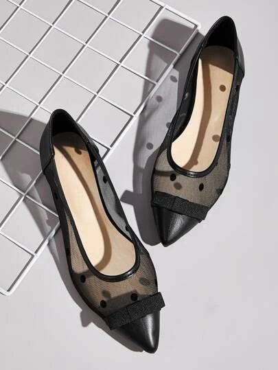 Metallic Point Toe Clear Flats | SHEIN USA Polka Dot Flats, Pointed Ballet Flats, Rose Gold Flats, Pointy Flats, Mesh Flats, Buckled Flats, Pointed Flats, Women Flats, Slingback Flats