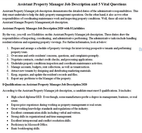 Assistant Property Manager, Conflict Resolution Skills, Property Manager, Assistant Manager, High School Diploma, Conflict Resolution, Job Description, Interview Questions, Marketing Materials