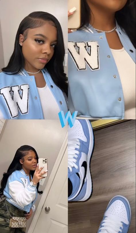 Black girl jayda jonae in jordan 1 highs with a varsity jacket on posing in the mirror Outfit With Varsity Jacket, Jayda Jonet, Varsity Jacket Outfit, Jordan 1 Outfit, Tape In Extensions, Black Barbie, Pretty Selfies, Photo Instagram, 18th Birthday