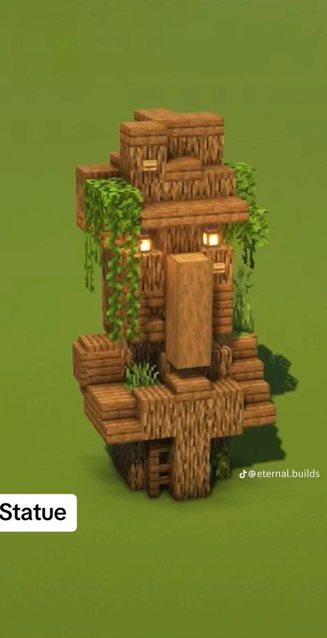 Minecraft Emerald Build, Minecraft Creeper Statue, Mc Jungle Builds, Minecraft Bamboo Village, Minecraft Jungle Base Ideas, Animal Shelter Minecraft, Minecraft Overgrown House, Jungle Wood House Minecraft, Jungle Village Minecraft