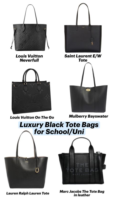 Bags For School Black, Bags For Uni, Leather Tote Bag Outfit, Marc Jacobs The Tote Bag, Tote Bag Outfit, Bags For School, University Bag, Uni Bag, Ralph Lauren Tote