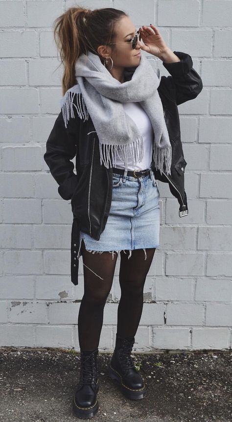 Ootd Pinterest, Rok Outfit, Anna Campbell, Denim Skirt Outfits, Casual Winter Outfits, Edgy Outfits, Looks Style, Mode Inspiration, Winter Fashion Outfits