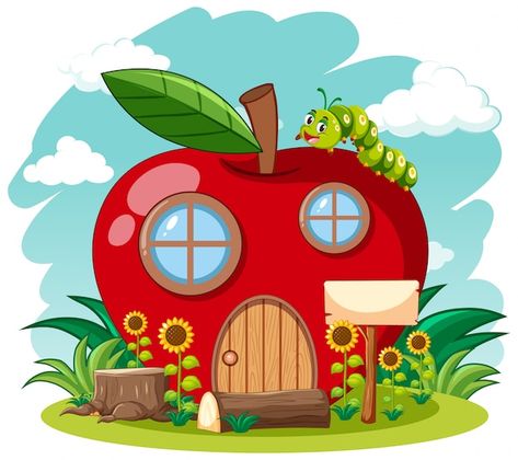 Knitting Cartoon, Farm With Animals, Apple House, Mushroom Houses, Plant Cartoon, House Cartoon, Pumpkin House, Farm Activities, Cartoon House