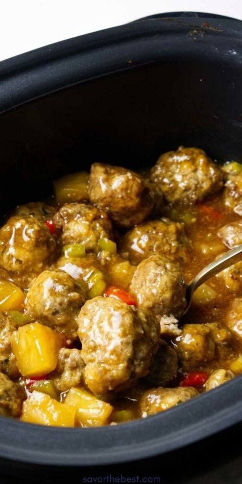 Slow cooker sweet and sour meatballs: the hero of lazy dinners and potlucks where you still want people to think you have your life together.    Toss some meatballs in a crockpot, drown them in a tangy pineapple sauce, and let the magic happen while you go do literally anything else. It’s sweet, it’s sour, it’s ridiculously easy. And yes, you’re totally taking credit for all of it. Meatballs With Pineapple, Recipes With Pineapple, Pineapple Meatballs, Meatballs Italian, Crockpot Meatballs, Pineapple Sauce, Lazy Dinners, Main Course Meals, Sweet And Sour Meatballs