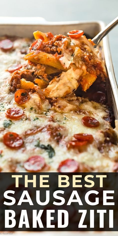 Baked Pasta With Sausage And Ricotta, Baked Ziti With Pepperoni, Ziti Pasta Recipes, Crockpot Ziti, Keto Recipes With Ground Beef, Sausage Baked Ziti, Baked Ziti With Italian Sausage, Baked Casseroles, Baked Mostaccioli