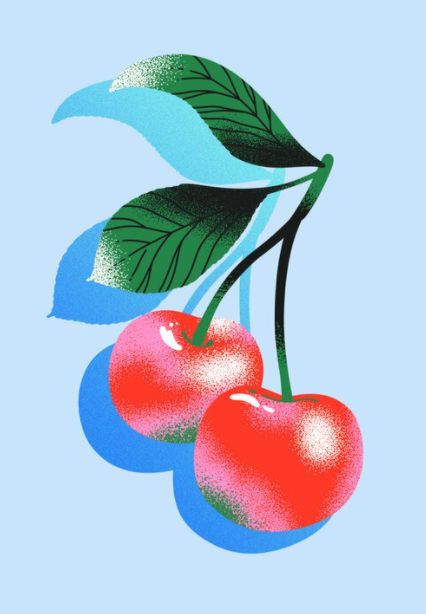 Flat Gradient Illustration, Cherry Blossom Graphic Design, Cherry Graphic Design, Rug Tufting, Illustration Styles, Retro Typography, 카드 디자인, Fruit Illustration, Arte Inspo