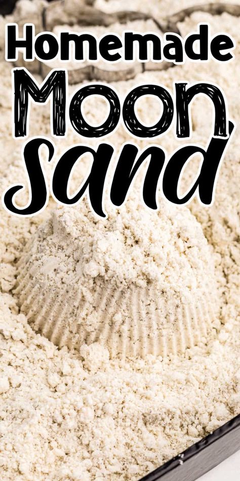 Looking for a fun and easy DIY project that the kids will love? Look no further than moon sand! This homemade moon sand recipe is just as soft and squishy as the store-bought kind, but way cheaper to make. Plus, it's a great sensory activity for kids of all ages. This homemade moon sand recipe has just 3 simple ingredients and takes less than 5 minutes to make. If you are looking for a fun sensory activity for the kids to enjoy this is it! Moonsand Recipe, Play Sand Recipe, Moon Sand Recipe, Moon Dough, Sand Recipe, Diy Moon Sand, Homemade Moon Sand, Sands Recipe, Moon Activities