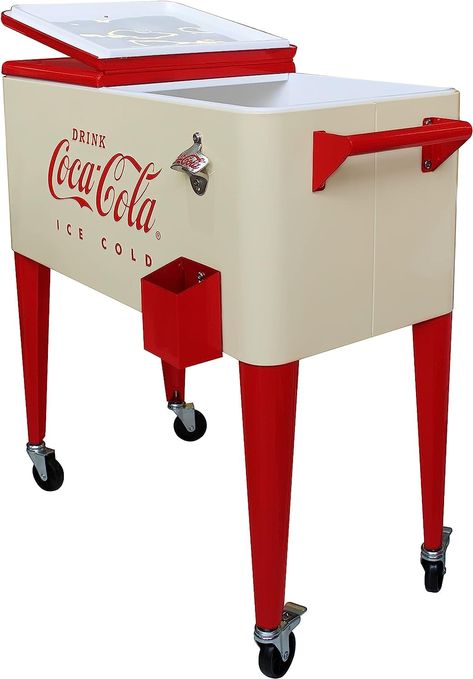 Coca Cola Cooler, Vintage Cooler, Retro Cooler, Patio Cooler, Vintage Wooden Crates, Rolling Cooler, Tiny Room, Metal Patio Furniture, Beverage Tub