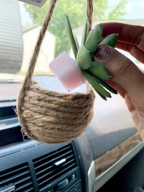 Car Hanging Plant DIY Air Freshener - Six Clever Sisters Hanging Plant Diy, Natural Air Freshener Diy, Hanging Plant Macrame, Car Hanging Plant, Air Freshener Diy, Plant Macrame, Wax Air Freshener, Car Air Freshner, Car Air Freshener Diy