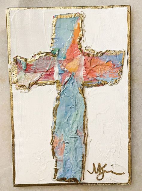 Biblical Canvas Painting Ideas, Acrylic Cross Painting, Diy Christian Painting, Christian Textured Art, Painted Crosses On Canvas, Faith Paintings Canvas, Cross Painting Ideas, Easter Paintings On Canvas, Cross Paintings On Canvas