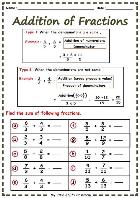 Adding Unlike Fractions, Fractions Worksheets Grade 4, Fractions Worksheets Grade 5, Unlike Fractions, Grade 5 Math Worksheets, Math Fractions Worksheets, Addition Of Fractions, Fraction Lessons, Maths Worksheet